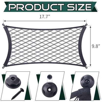 JINGKE 2 Pcs Small Cargo Net Pocket Elastic Mesh Netting Car Mesh Pouch with Screws and Hooks for Trunk RV Boats Home Cargo Storage (17.7'' x 9.8'') - size: 17.7'' x 9.8''