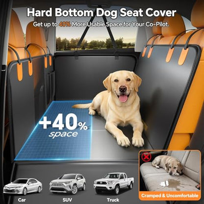 Dog Car Seat Cover Hard Bottom, 400LBS Back Seat Extender for Dogs, Waterproof PU Leather Dog Hammock, Heavy Duty Dog Seat Protector for Car SUV Truck
