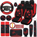 BBTO 43 Pcs Butterfly Car Seat Full Set Butterfly Car Accessories for Women 5 Front Rear Seat Covers Wrist Strap 2 Pcs Cup Mat Armrest Pad 2 Belt Xmas Cover Accessories for SUV(Red, Black)