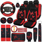 BBTO 43 Pcs Butterfly Car Seat Full Set Butterfly Car Accessories for Women 5 Front Rear Seat Covers Wrist Strap 2 Pcs Cup Mat Armrest Pad 2 Belt Xmas Cover Accessories for SUV(Red, Black)