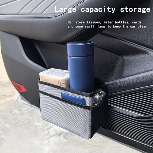 Car Trash Can, Foldable Multifunctional Hanging Storage Box Trash Can with a Roll of Garbage Bag, Multi Pocket Design Suitable for Car, Home, and Office Car Trash Cans (Black)