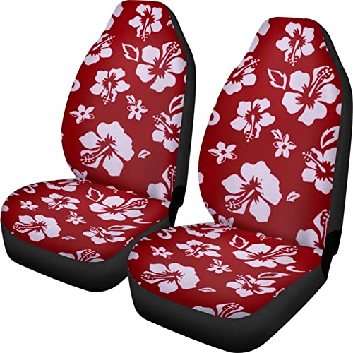 Dreaweet Red Car Accessories for Women Stylish Hibiscus Flower Print Car Seat Covers Front Seats Only,Hawaiian Seat Covers Universal for SUV Trucks Sedan - color: Flower-3