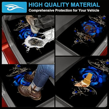 Universal Fit Car Floor Mats & Trunk Mat Set of 5Pcs, Blue Rose Print All-Weather Front Rear Floor Mats with Cargo Liner, Non-Slip Car Mats Cargo Mat Automotive Accessories for Cars Trucks SUVs