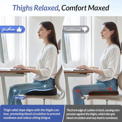 Ergonomic Seat Cushion with Thigh Relief Slope, High-Density Memory Foam Office Chair Cushions with U-Shaped Back for Tailbone, Sciatica Pain Relief, Suitable for Car Seat, Airplane, Bleacher