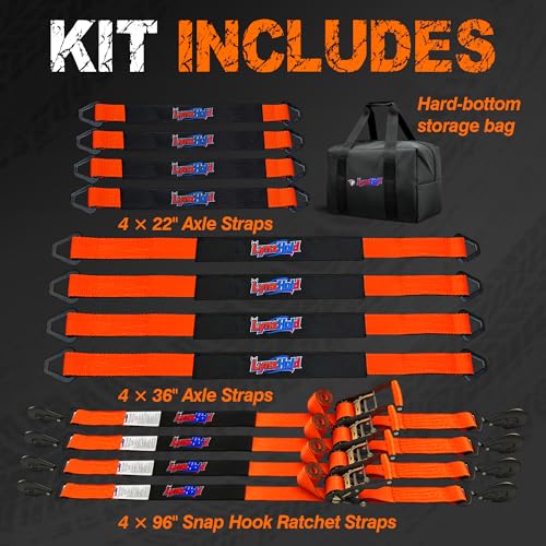2'' x 96'' Car Trailer Tie Down Straps with Snap Hook for Trailers Heavy Duty, 10,000 lbs Break Strength, 4-Pack Steel Ratchet, 4 Adjustable Car Hauler Straps, 4 Axle Straps - color: Orange