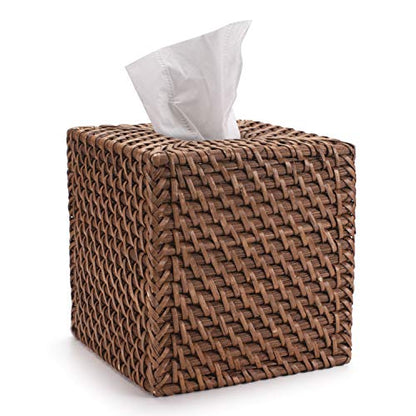 Rattan Tissue Box Cover Natural Woven Facial Napkin Holder Square (Honey Brown, 5.5x5.5x5.9 Inch) - color: Honey Brown