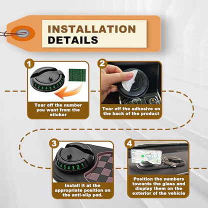 Universal Multifunction Anti-Slip Car Dashboard Mat, Rotatable Car Phone Holder Dashboard Pad with Temporary Parking Number, and Large Pad for Phones Sunglasses (Black+Brown)
