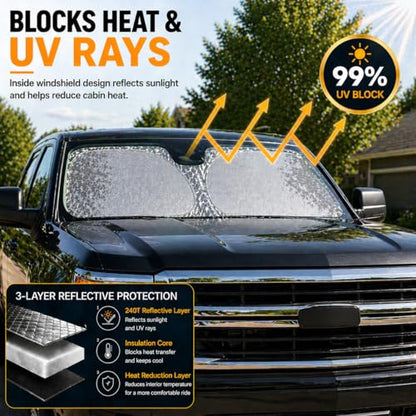 Windshield Sun Shade for Chevy Silverado 1500 2019-2026, Silverado 2500HD 3500HD 2020-2026 Accessories, Custom Fit Foldable Front Window Sunshade Visor, UV Heat Protection Interior Cover. - size: for Chevrolet Silverado 1500 2019-present