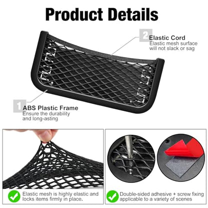 ABS Plastic Frame Automotive Cargo Nets Car Net Pocket Phone Car Mesh Net Holder RV Storage Boat Cargo Pocket Organizer Framed Mesh Net Pocket with Screws for Auto RV Net(2, 10 x 4.7 Inch) - size: 10 x 4.7 Inch