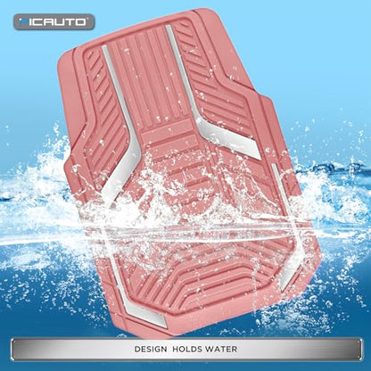 PIC AUTO Heavy Duty Pink Rubber Floor Mats, Silver Aluminum Film Car Mats Set, Front and Rear Car Mats with Anti-Slip Backing, All Weather Protection, Trim-to-Fit for Automotive SUV, Sedan, Van - color: All Pink
