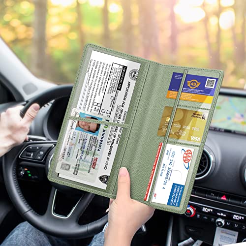FINPAC Car Registration and Insurance Card Holder, Vehicle Glove Box Card Organizer Wallet Automobile Accessories for License - color: * Sage Green