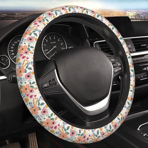 Wild Rose Metallic Flowers Steering Wheel Cover for Women Elastic Rubber Steering Wheel Universal 15 Inch Fit for Cars, Auto, SUVs - color: Wild Rose Metallic Flowers