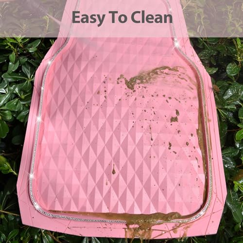 CAR PASS Bling Diamond Rubber Car Mats, Heavy Duty Deep Dish All-Weather Floor Mat Full Set Anti-Slip 3D Rhombus Waterproof Trim Fit Liner Universal Glitter Sparkly Shining Rhinestone, Pink Rubber - color: Pink Diamond