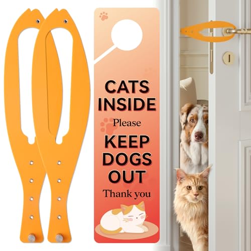 Cat Door Latch, 2 Pcs Cat Door Stopper Pet Door Latch to Keep Dog Out of Litter Box and Food, Door Prop for Cat with 5 Adjustable Size Strap 2.5-6" Wide, No Measuring, Easy to Install, Yellow - color: 2pcs-yellow