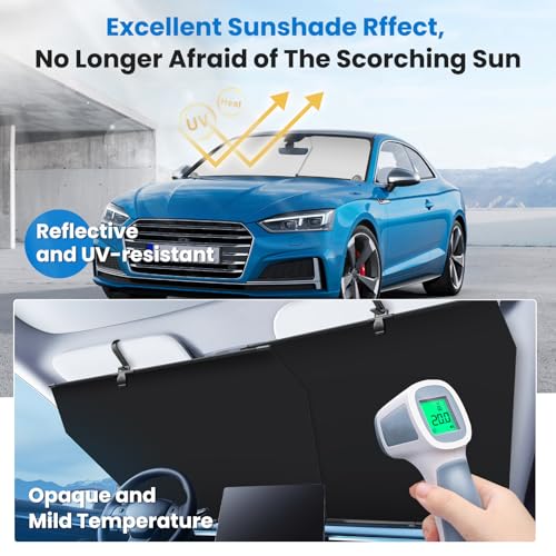 2026 Auto Retractable Car Windshield Sun Shade - Adjustable Front Window Sunshade for UV & Heat Protection - Ideal for Camping Outdoor & Daily Parking (Not Fit Dashboard Bulge)