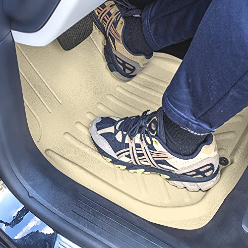 FH Group Faux Leather Deep Dish Floor Mats, Beige, Universal Fit, Set of 4, Trim-to-Fit Car Mats for Most Sedan, SUV, Truck - color: BEIGE