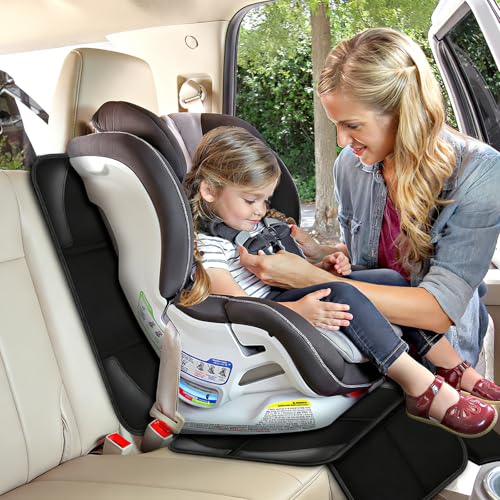 Car Seat Protector Covers - for Child Carseat mat 600d Fabric Waterproof Non Slip Thickest Padding with Storage Pockets Cushion Protectors Large Size Prevent Dirt Scratches (Black 1)
