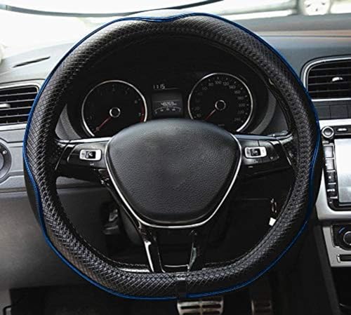 Mayco Bell Flat Bottom Steering Wheel Cover Anti-Slip,Safety,Soft,Breathable,Durable,Full Surround,Comfortable Grip Microfiber Leather (D-Shape, Black Blue)