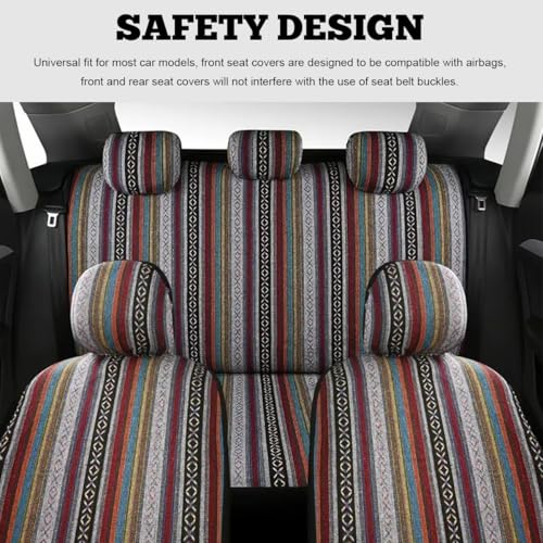 5PCS Baja Saddle Blanket Car Seat Covers, Front Set Breathable Washable Seat Covers with Seatbelt Pad, Striped Woven Cloth Airbag Compatible Seats Protector for Most Vehicles (10pcs) - color: 10pcs