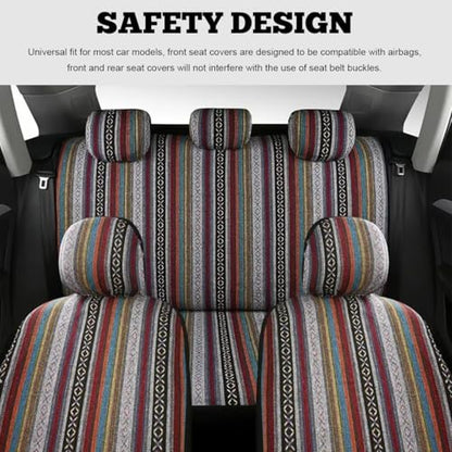 5PCS Baja Saddle Blanket Car Seat Covers, Front Set Breathable Washable Seat Covers with Seatbelt Pad, Striped Woven Cloth Airbag Compatible Seats Protector for Most Vehicles (10pcs) - color: 10pcs