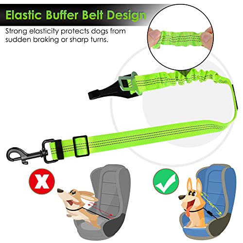 SlowTon Dog Seat Belt, Adjustable Dog Safety Belt Leash, 2 in 1 Latch Bar Attachment Dog Car Seatbelt with Elastic Nylon Bungee Buffer, Reflective Nylon Belt Tether (Lime) - color: Lime
