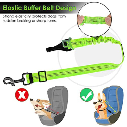 SlowTon Dog Seat Belt, Adjustable Dog Safety Belt Leash, 2 in 1 Latch Bar Attachment Dog Car Seatbelt with Elastic Nylon Bungee Buffer, Reflective Nylon Belt Tether (Lime) - color: Lime