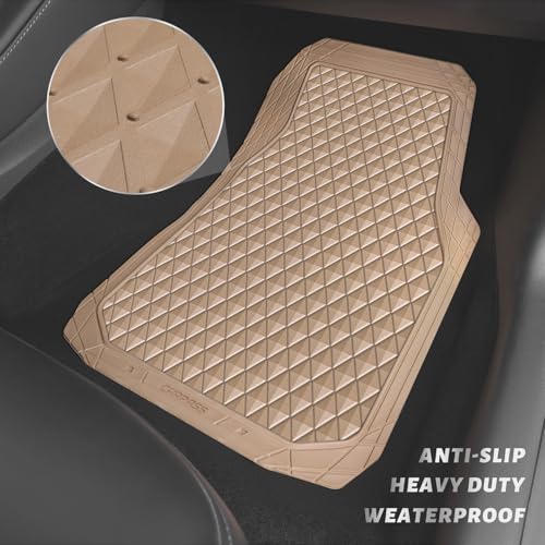 CAR PASS Beige Rubber Car Mats, All-Weather Floor Mats Full Set Durable Anti-Slip 3D Rhombus Waterproof Automotive Pad Trim to Fit Liner Universal Fit for Sedan SUV Truck Van, 4 Pcs All Beige Rubber - color: Beige