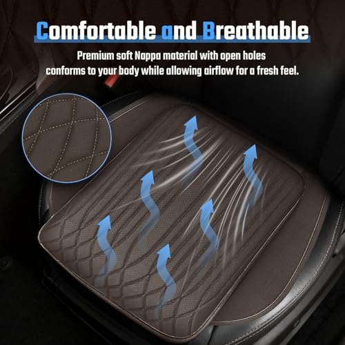 Universal Car Seat Cushion, Nappa Leather Ventilation Hole Breatheable Design for Driver Passenger, All-Season Anti-Slip Bottom Seat Cover,19.49in x 21.26in (1 Pieces/Coffee)