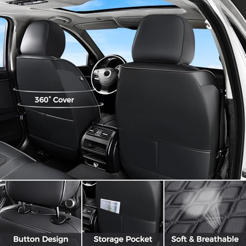 Huidasource Fit for Chevy Silverado Seat Covers, GMC Sierra Seat Covers, Seat Cover for Trucks 1500 2007-2013&2019-2026, 2500HD 3500HD 2020-2026 Crew Double Extended Cab Nappa Leather (Full Set/Black)
