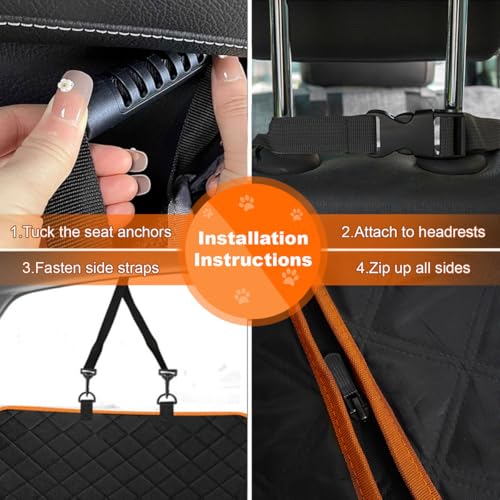 Back Seat Extender for Dogs, Hard Bottom Dog Car Seat Cover for Backseat Support 400lbs, Waterproof Pet Hammock with Mesh Window for SUVs, Cars & Small Trucks