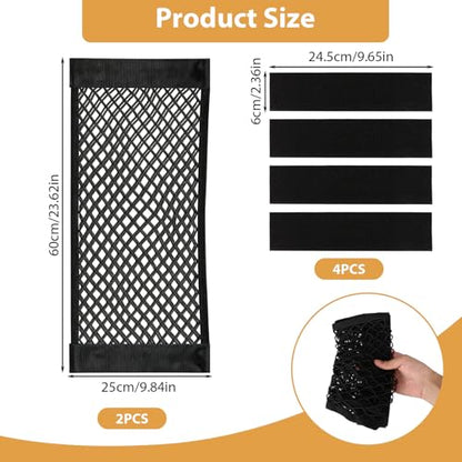 2 Pcs Universal Mesh Storage Pocket Bag, 9.8" x 23.6" Elastic Cargo Net Organizer with Hook & Loop Tape for Car SUV RV Camper and Home, High Capacity Wall Sticker Pouch for Trunk and Travel Storage