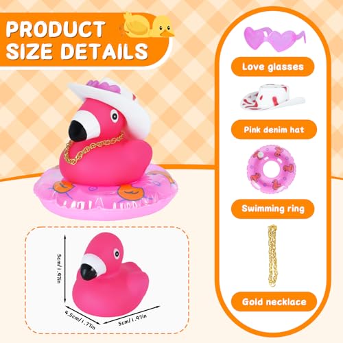 1pc Flamingo Rubber Duck with Cowboy Hat, Sunglasses, Gold Chain & Swim Ring - Dashboard Duck for Car, Home Office Desk, Party Gift for Adults - color: Style19