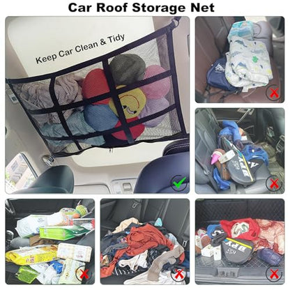 Car Ceiling Cargo Net for SUV,35.4"X25.6" Car Ceiling Storage,Load Capacity Automotive Cargo nets Interior Accessories for Van,Double-Layer Mesh Automotive Roof Camping Essentials