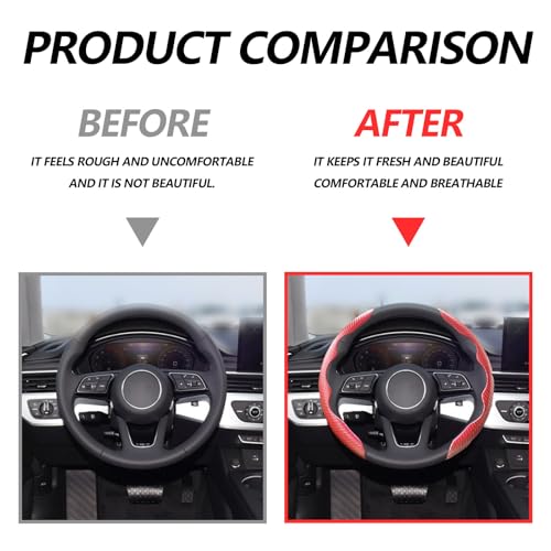 2pcs Universal Fit Carbon Fiber Steering Wheel Cover, Anti-Skid Steering Wheel Cover/Segmented Steering Wheel Protector/Car Interior Accessories (red) - color: red