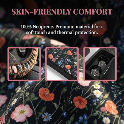 Wildflower Car Steering Wheel Cover - Multicolor Wildflower Steering Wheel Cover Anti-Slip Breathable Universal for 15 Inch Car 2 Pieces Coasters Suitable for Men Women - color: Wildflower