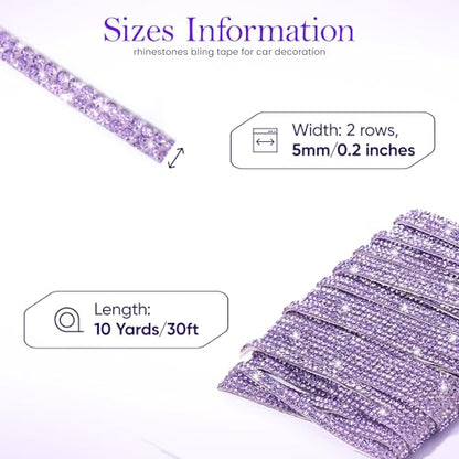 Purple Rhinestone Ribbon,0.2 Inch Wide 10 Yards 1 Roll, Self Adhesive Crystal Diamond Bling Strips for Car Decoration, DIY Crafts, Home Decor, (Purple)