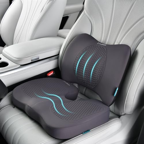 FLORICH Car Seat Cushion and Back Support for Office Chair Memory Foam Chair Cushions Pressure Relief Seat Pads with Gel Massage Point Lumbar Support (Grey) - color: Grey, size: Cushion+lumbar