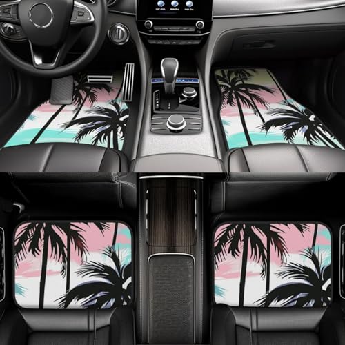 Universal Fit Car Floor Mats, Watercolor Tropical Hawaii Coconut Palm Trees Set of 4pcs Car Carpet Fit for SUV, Vans, Sedans, Trucks - color: Hawaii Coconut Palm Trees