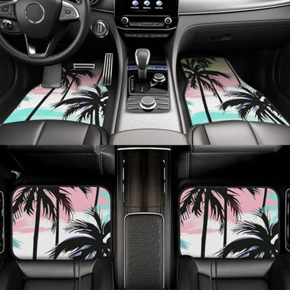 Universal Fit Car Floor Mats, Watercolor Tropical Hawaii Coconut Palm Trees Set of 4pcs Car Carpet Fit for SUV, Vans, Sedans, Trucks - color: Hawaii Coconut Palm Trees