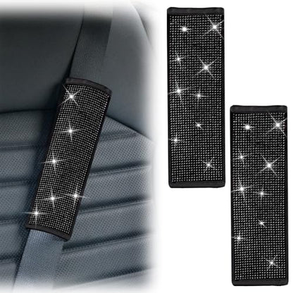2 PCS Bling Car Seat Belt Shoulder Pads, Bling Seat Belt Covers with Bling Rhinestones, Car Accessories Seatbelt Strap Pad with Crystal Diamond for Car, Truck, SUV (Black Diamond) - color: Black
