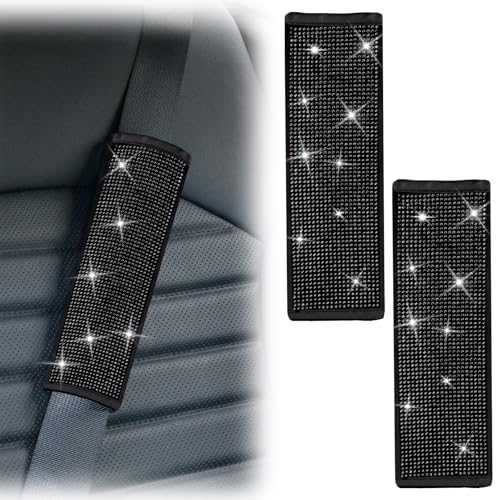2 PCS Bling Car Seat Belt Shoulder Pads, Bling Seat Belt Covers with Bling Rhinestones, Car Accessories Seatbelt Strap Pad with Crystal Diamond for Car, Truck, SUV (Black Diamond) - color: Black