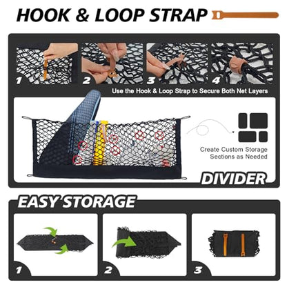 Truck Bed Cargo Net Trunk Netting Compatible with 2025 2026 Subaru Forester Accessories, Pickup Cargo Organizer SUV Sedan Storage Net w/Heavy Duty Carabiners - style: 2025+ Forester