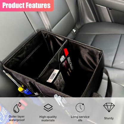 ZIMISI Car Seat Organizer, Collapsible Trunk Organizer with Detachable Divider, Handles and Multiple Pockets, Backseat Car Storage, Passenger Seat Organizer for Front/Back Consoles (Black)