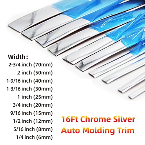 16Ft Chrome Silver Automotive Car Exterior and Interior Molding Trim Universal Bumper Window Door Body Side Decorative Strip Scratch-Proof (1/4 inch (6mm)) - size: Width:1/4inch(6mm)