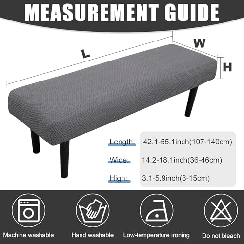 Stretch Bench Seat Cover, Reusable Slipcover for Dining Room & Bedroom, Removable Washable Rectangular Bench Covers, Elastic Fit for Home Furniture (Twill Grey) - color: Twill Grey