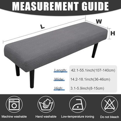 Stretch Bench Seat Cover, Reusable Slipcover for Dining Room & Bedroom, Removable Washable Rectangular Bench Covers, Elastic Fit for Home Furniture (Twill Grey) - color: Twill Grey
