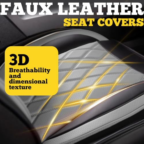 LINGVIDO Car Seat Covers Full Set (5 Seats) - Premium Perforated Nappa Leather, Waterproof Shield, Omni-Adapt Fit SUVs Sedans, Ultimate Family & Pet Protection - color: Black & Gray (B), size: Full Set (5 Seats)