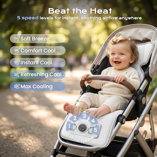 Stroller Cooling Pad with Fan for Baby, 10000mA Rechargeable Battery Baby Car Seat Cooling System for Backseat, Max 10H Ventilation 3 Speeds Cooling Mat Liner for Toddler Boys Summer Essentials - color: Gray