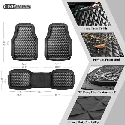CAR PASS 3 Row Heavy Duty Rubber Car Mats, Deep-Dish All-Weather for 7 Seats 8 Seater 2nd & 3rd Floor Mats Waterproof Universal Trim Fit Liner Van,SUV,7 Passengers Vehicle,Automotive 3D Rhombus Black - color: black 3 row