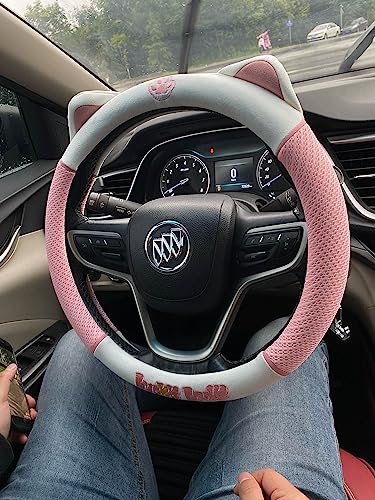 Women's Cartoon Steering Wheel Cover Comfortable, Breathable, Non-Slip All-Season Car Accessory Universal 15-inch Fit Suitable for Sedans, Pickup Trucks, and SUVs - color: Pink